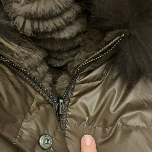 Blue Duck Brown Reversible Winter Puffer Coat Rabbit Fur Fox Trim Medium - Picture 13 of 15